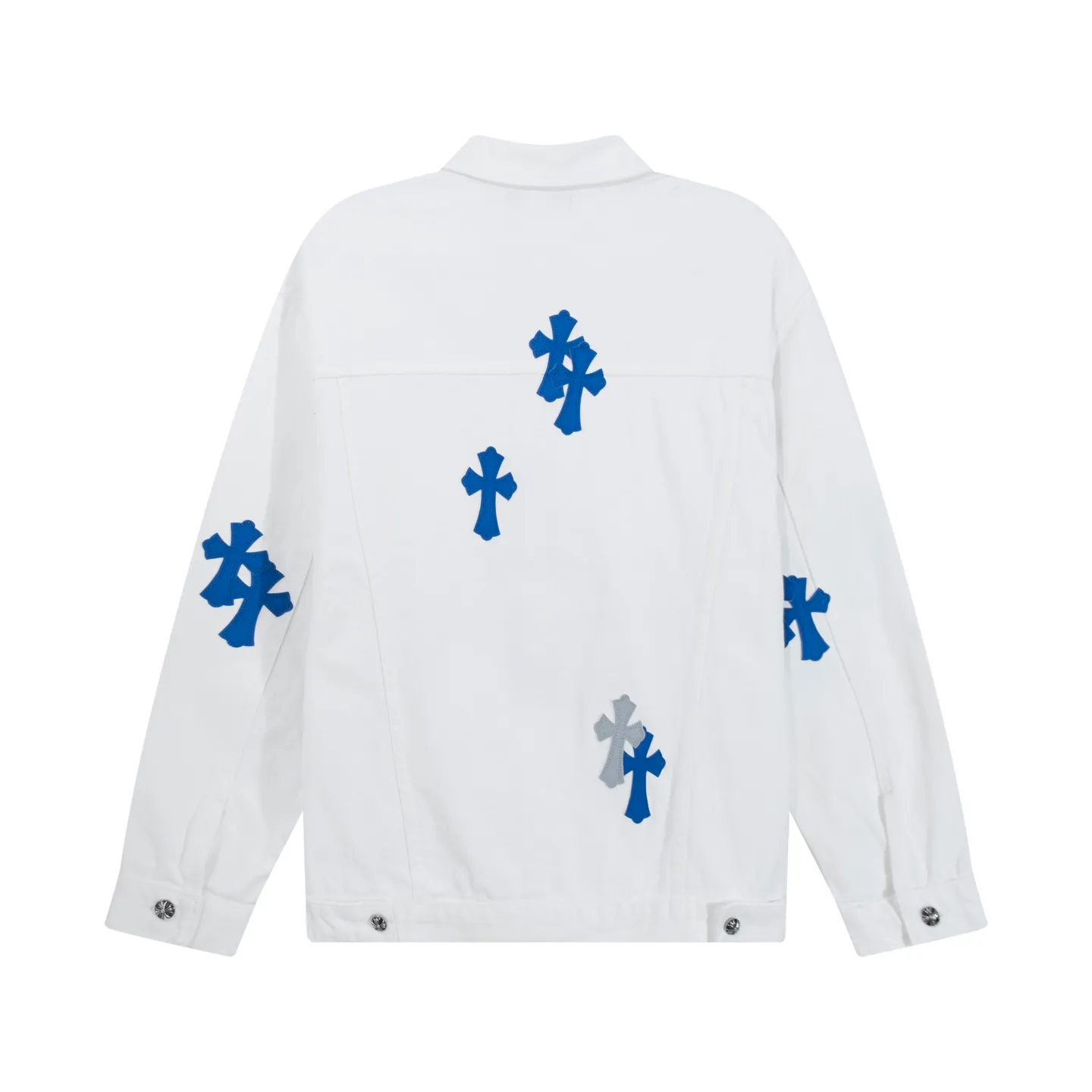 P310 Chrome Hearts Chrome Hearts leather cross-piece embroidered shirt denim jacket Color: black blue black Size: M L XL XXL XXXL